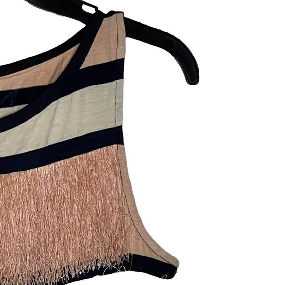 Ann‎ Taylor Women's Tiered Fringe Tank Top Striped Flapper Retro Mod Size Small - Picture 4 of 8
